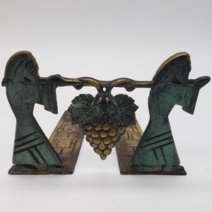 Israel Made Green Egyptian Grapes Brass Metal Bookend - Set of 2